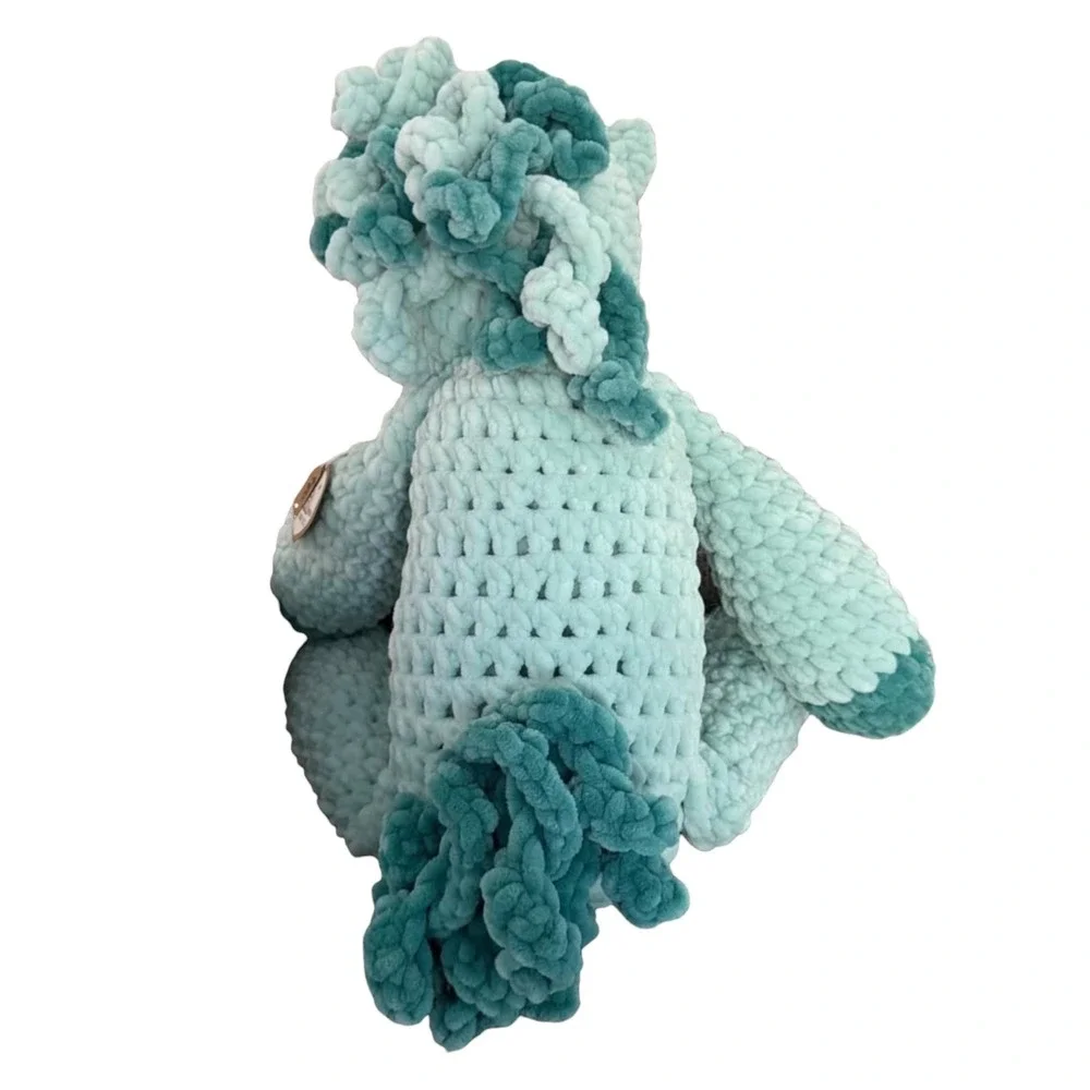 NWT Barn Yarn Pets Handmade Crochet Unicorn Plush Teal Chunky Knit Stuffed Toy
